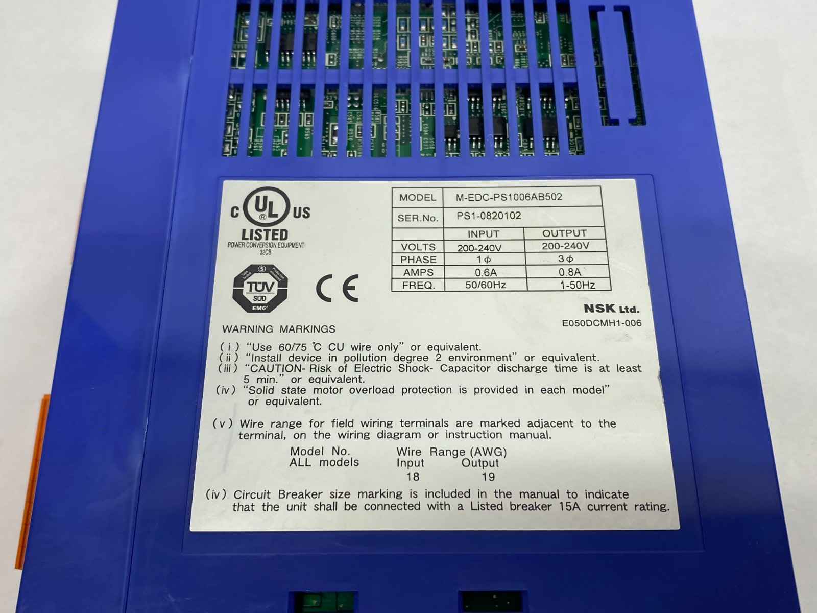NSK M-EDC-PS1006AB502 Servo Drive 200-240V 1Ph Input, 200-240V 3Ph Output - Maverick Industrial Sales