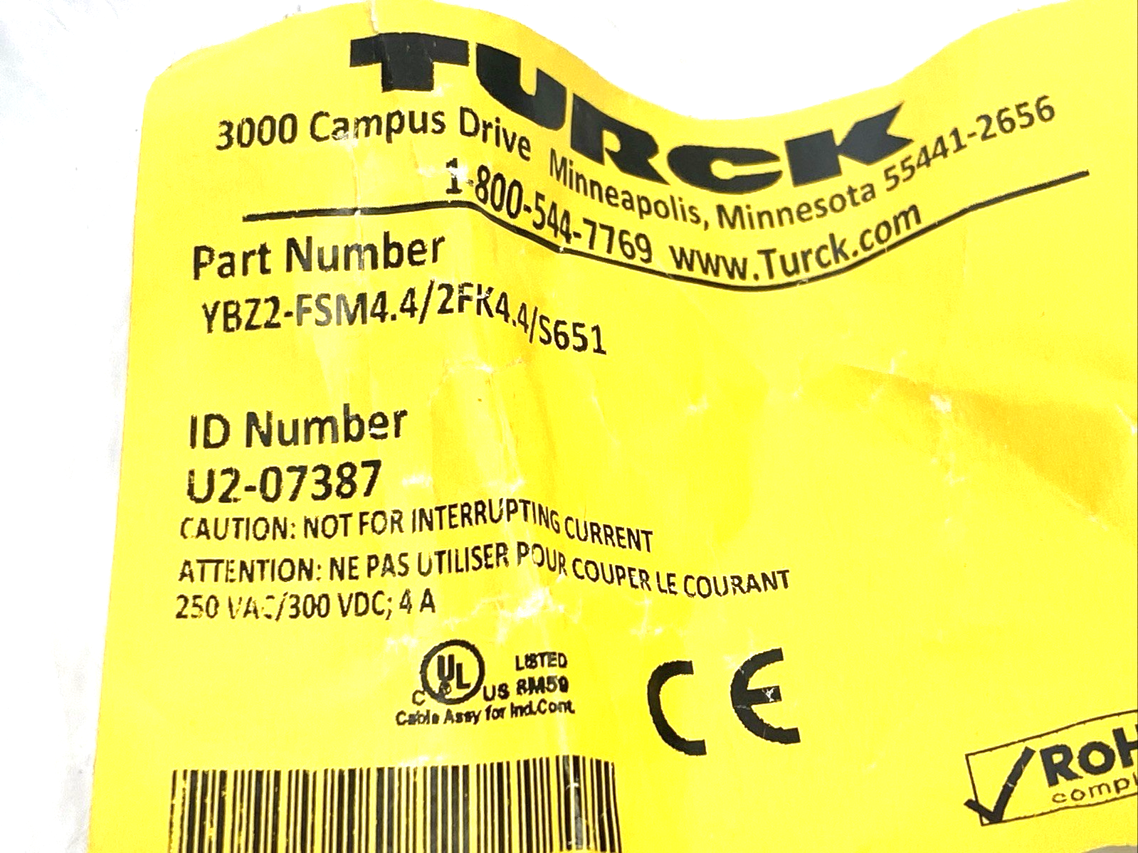 YBZ2-FSM4.4/2FK4.4/S651,U2-07387 | Turck YBZ2-FSM4.4/2FK4.4/S651 Splitter Connector, 2-Branch M12 U2-07387 - New – Open box - Maverick Industrial Sales