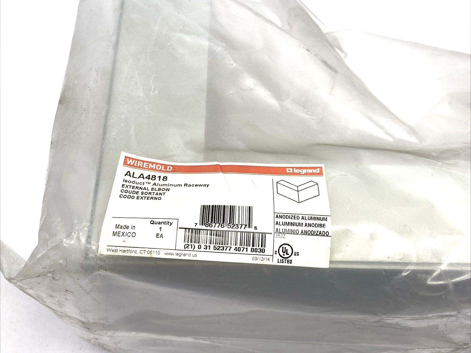 Legrand ALA4818 Wiremold Aluminum Raceway External 90 Degree Elbow Fitting - New - Maverick Industrial Sales