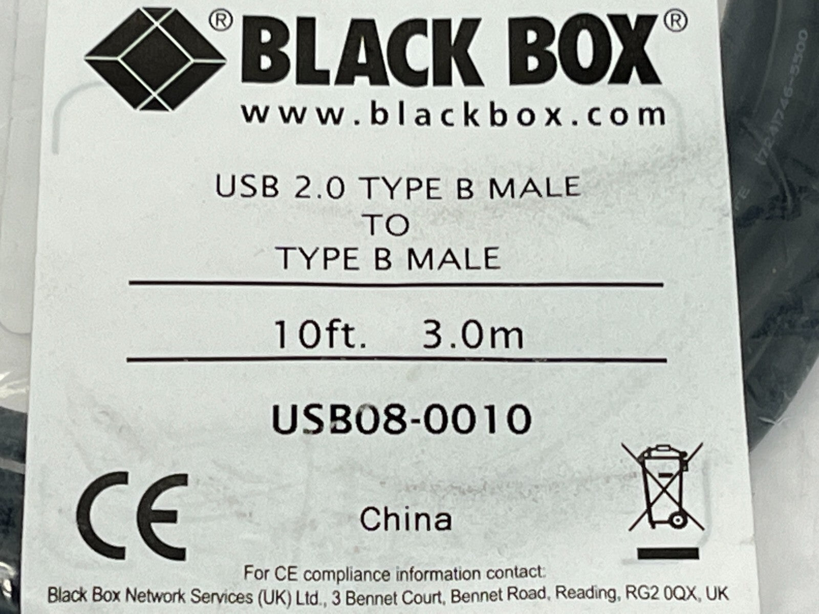 Black Box USB08-0010 USB 2.0 Cable Type B Male to Type B Male Black 10ft - Maverick Industrial Sales