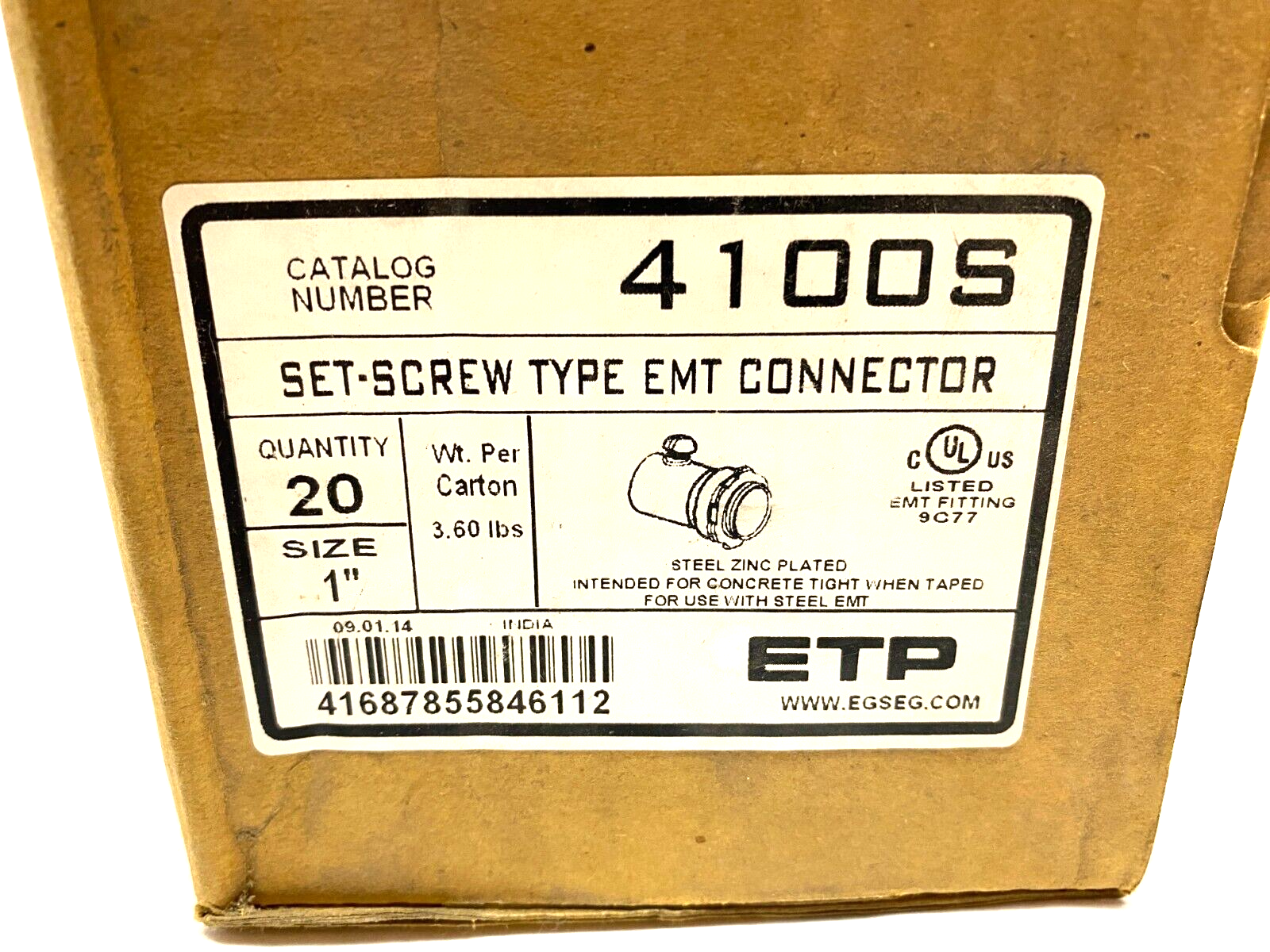 ETP 4100S Set-Screw Type EMT Connector 1" Zinc Plated PKG OF 20 - Maverick Industrial Sales