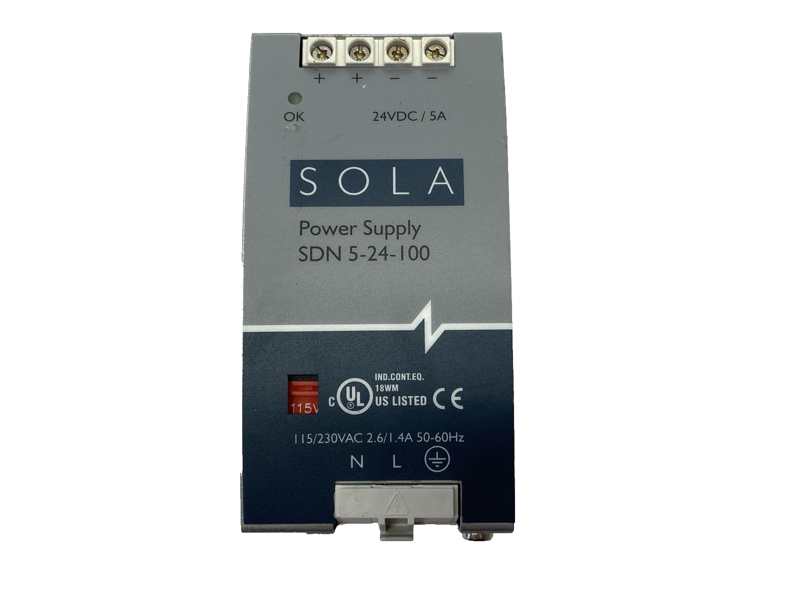 SDN 5-24-100C | Sola SDN 5-24-100 Power Supply 115/230VAC 2.6/1.4A 50-60Hz - Used - Maverick Industrial Sales