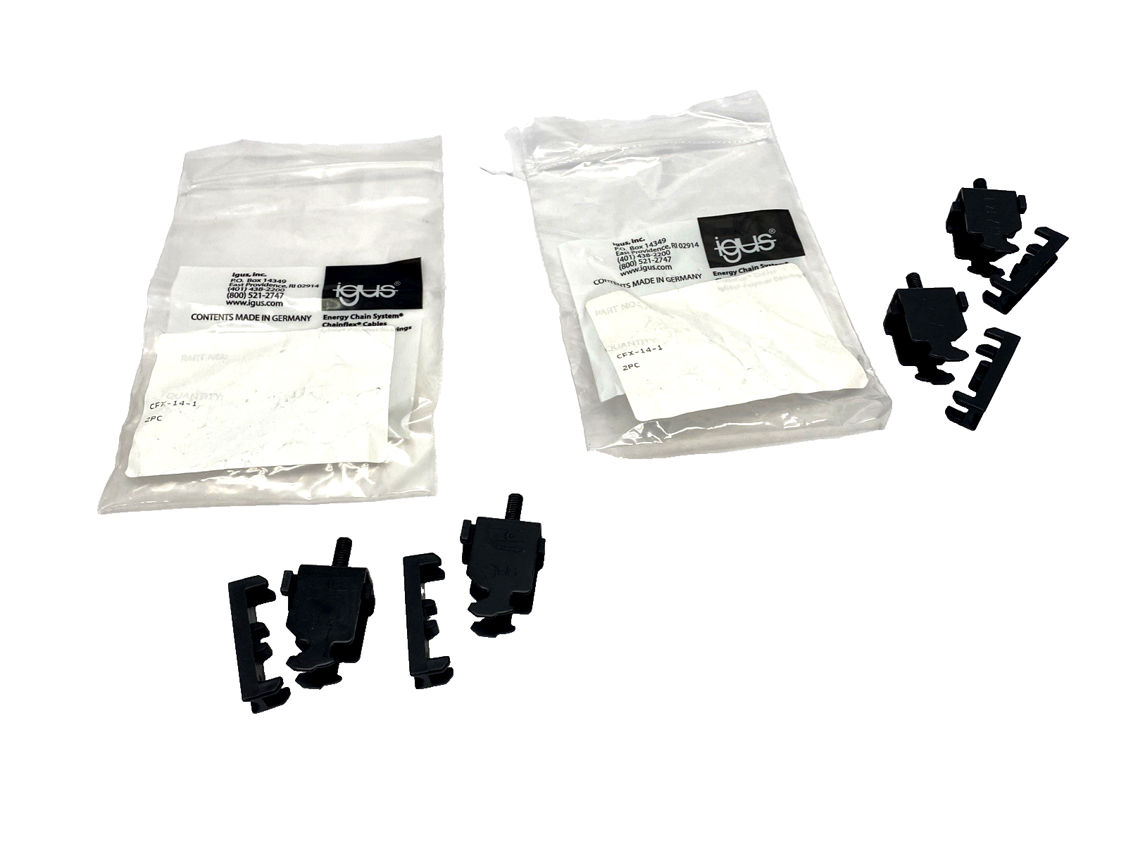 CFX-14-1 | Igus Chainfix Strain Relief Clamps, For 6mm - 12mm Cable Dia. LOT OF 4 - New Other - Maverick Industrial Sales