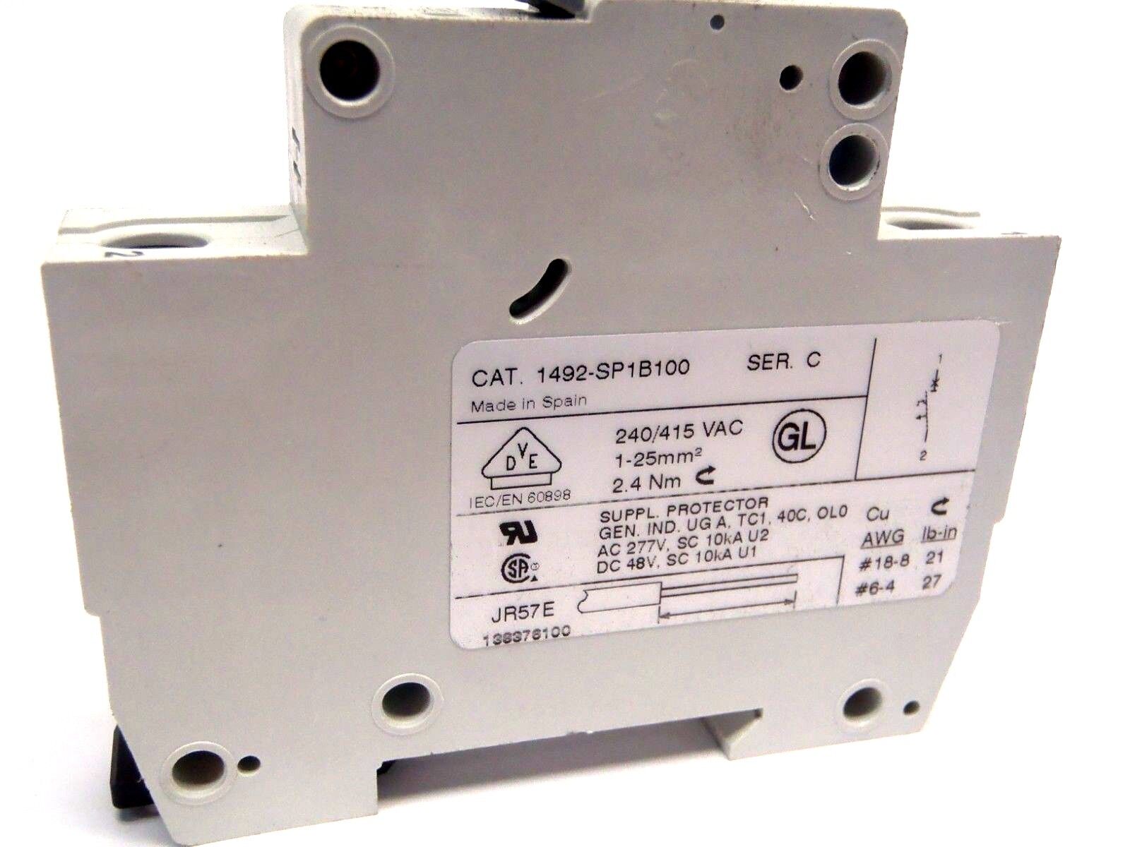 Allen Bradley 1492-SP1B100 Ser C Miniature Circuit Breaker 10A 1P 277V - Maverick Industrial Sales
