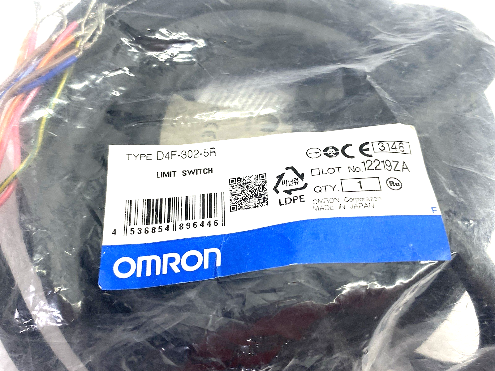 D4F-302-5R | Omron Small Safety Limit Switch, Roller plunger, 2NC/2NO, 5m Cable - New - Maverick Industrial Sales