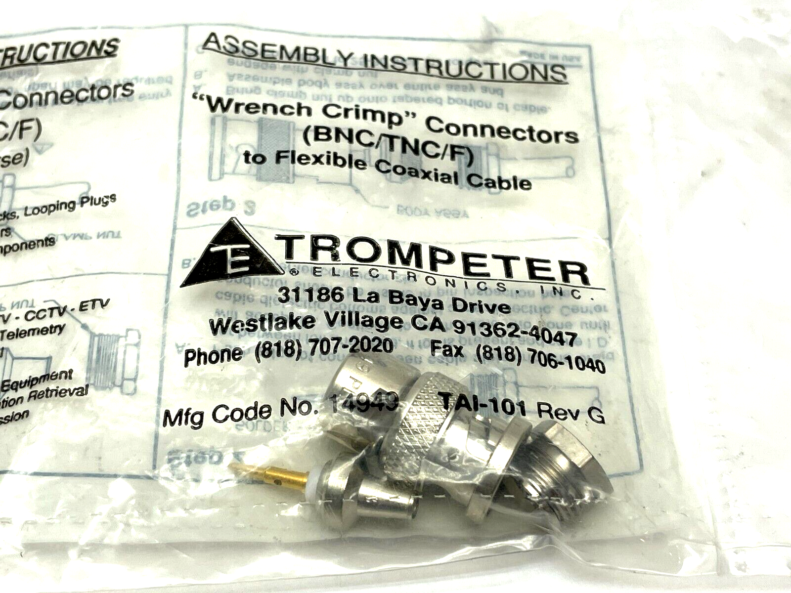 Trompeter 14949 Wrench Crimp Connector BNC to TNC Female - Maverick Industrial Sales