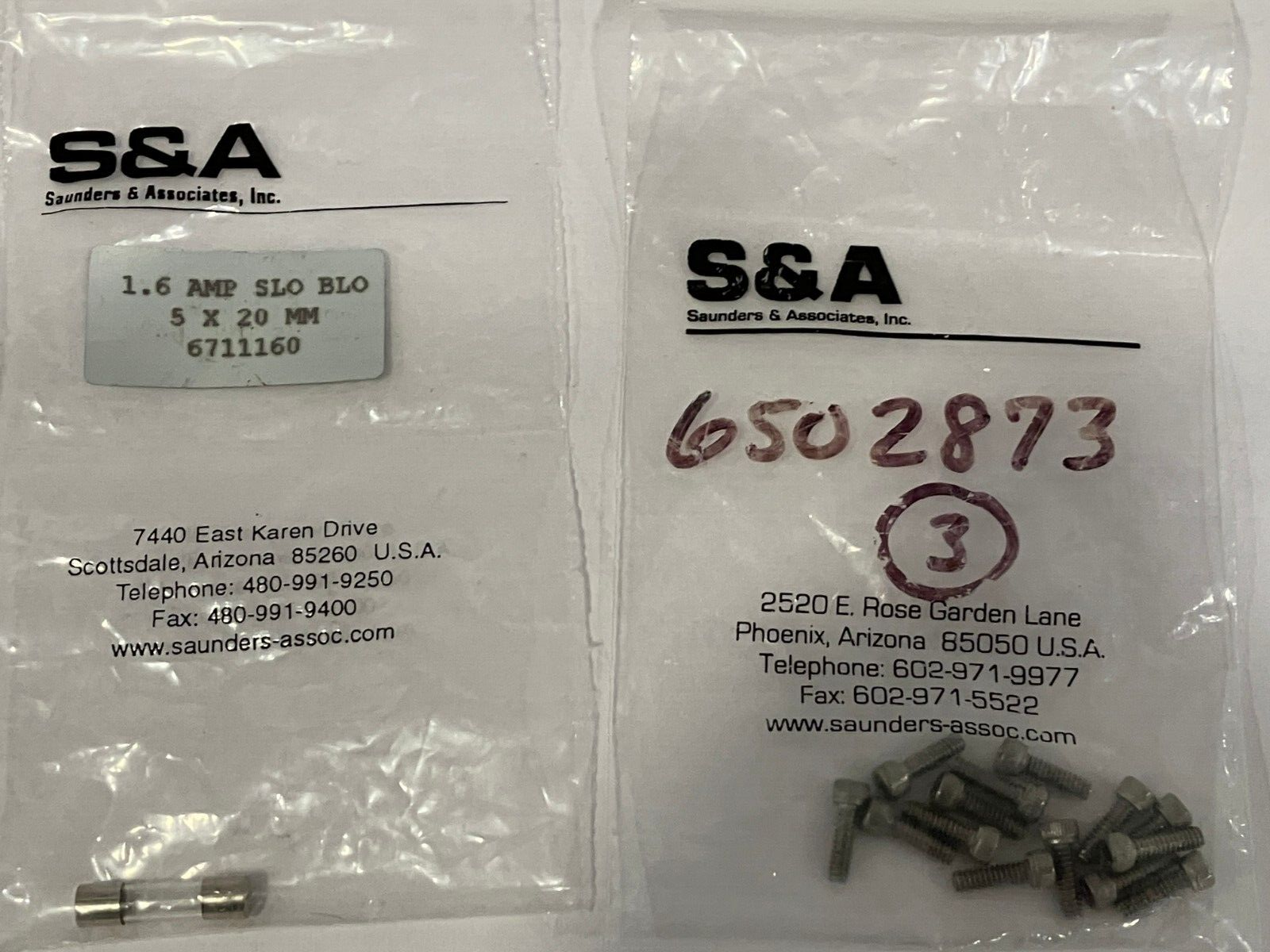 Saunders & Associates Assorted Accessories, O-Rings, Nuts, Bolts, Fuses - Maverick Industrial Sales