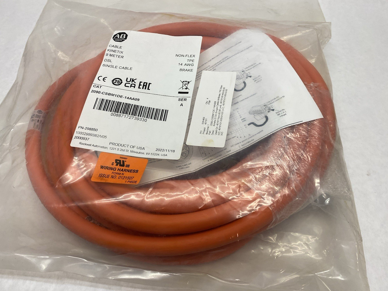 2090-CSBM1DE-14AA09 | Allen Bradley Ser. A Kinetix Single Cable, DSL 9m Non-Flex - New - Maverick Industrial Sales