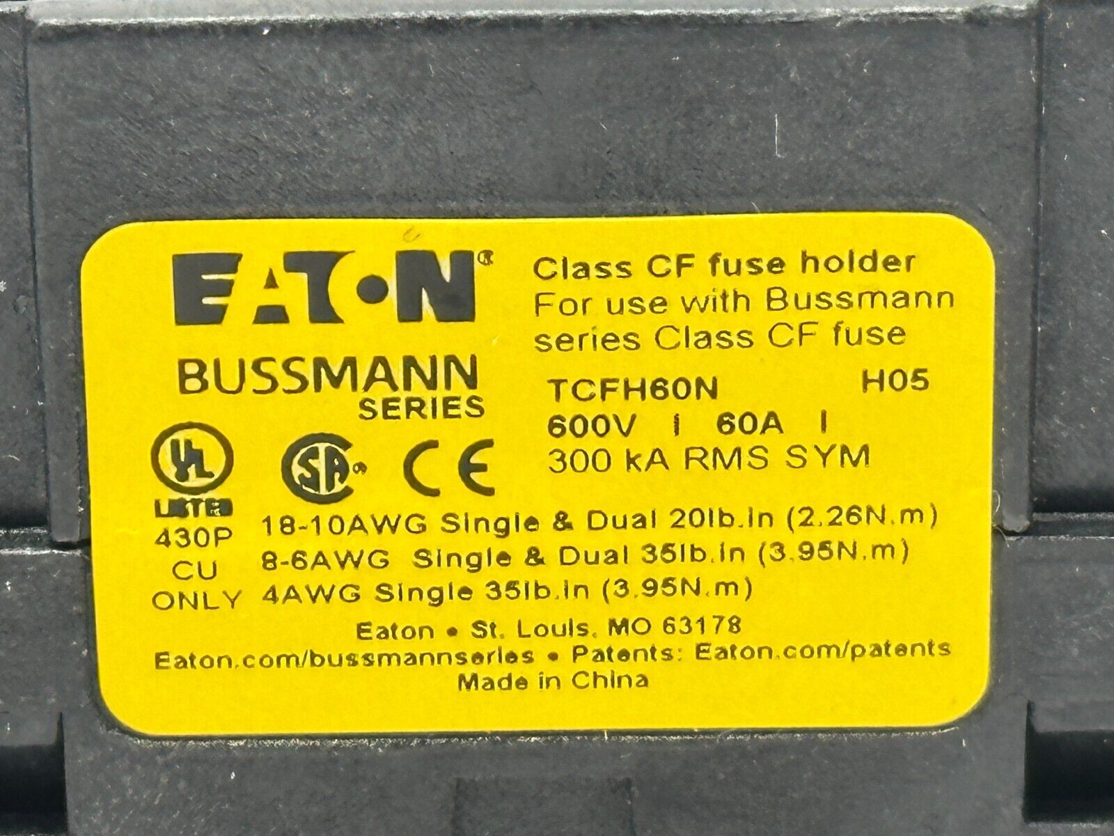 Eaton TCFH60N Bussmann Class CF Fuse Holder 60A 600V - Maverick Industrial Sales