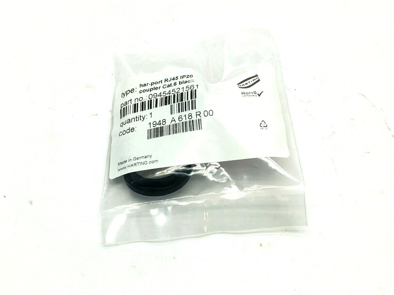 Harting 09454521561 Har-Port RJ45 Coupler Cat 6 Black - Maverick Industrial Sales