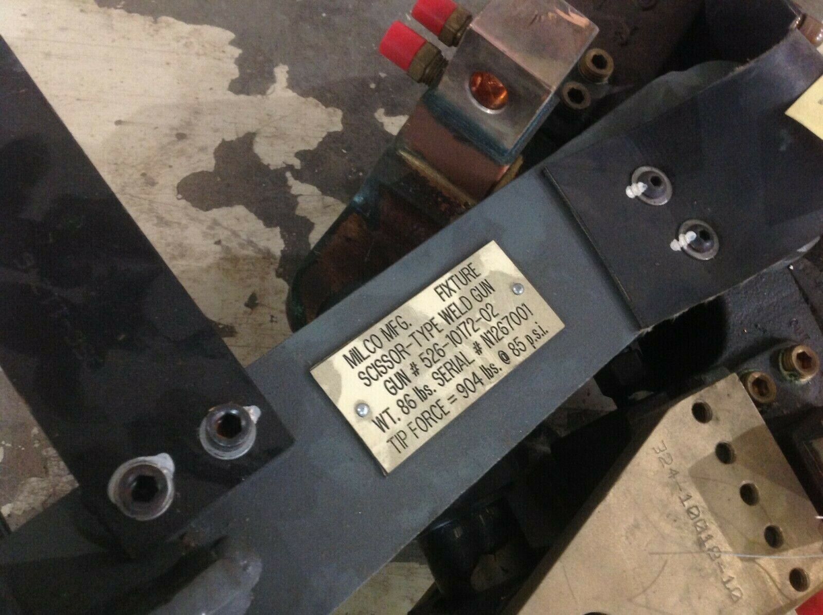 Milco MFG. 526-10172-02 Fixture Scissor Type Weld Gun 904 lbs Tip Force @ 80 psi - Maverick Industrial Sales