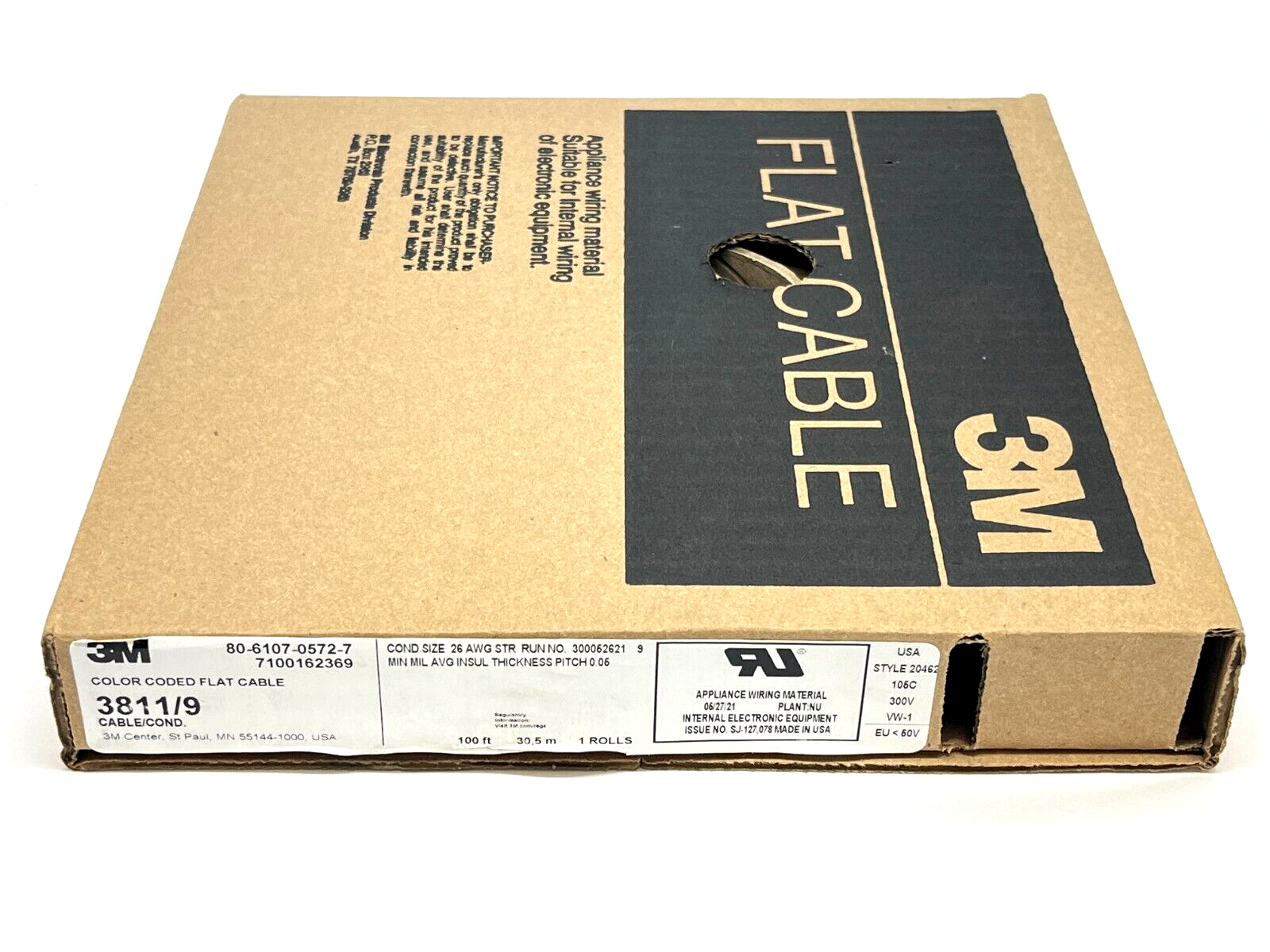 3M 3811-09-100 Flat Cables .050" 9C 10 Color 26AWG Stranded 100FT Length - Maverick Industrial Sales