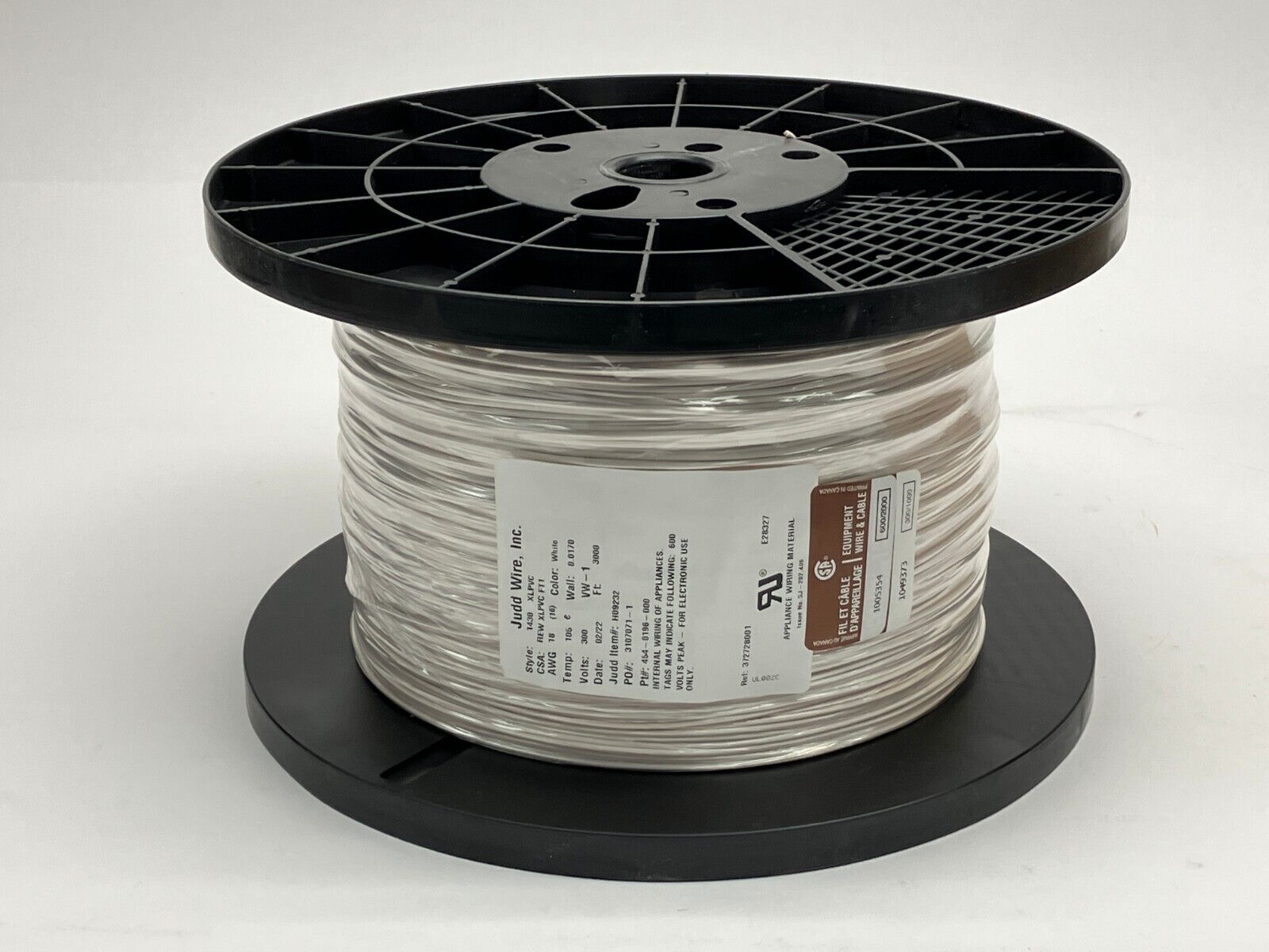 Judd Wire 18 AWG Wire, White, Style 1430, XLPVC 300V, 454-0196-000, 3000' FT - Maverick Industrial Sales