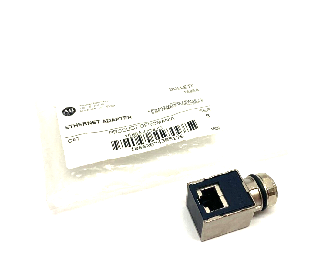 Allen Bradley 1585A-DD4JD Ser. B Ethernet Adapter 4-Pin M12 D-Code Female - New – Open box - Maverick Industrial Sales