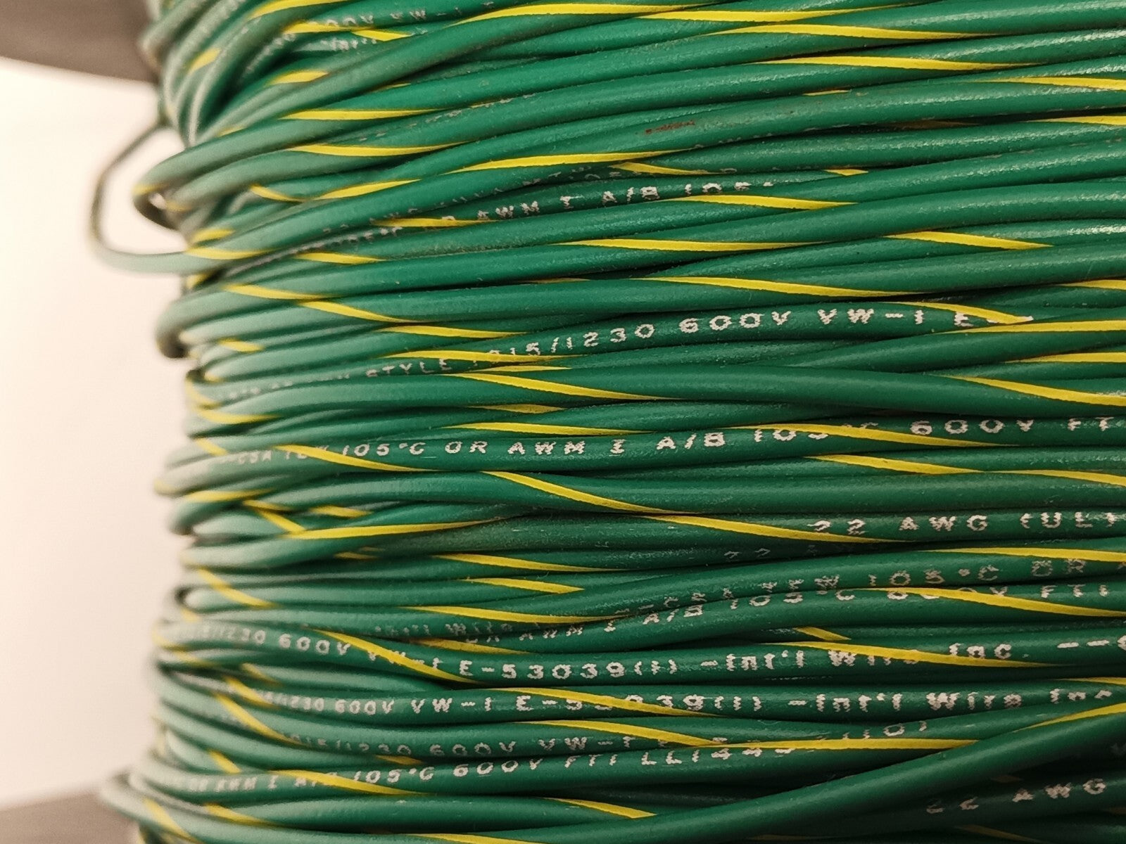 International Wire Inc Green/Yellow 22 AWG Wire MTW AWM 1015/1230 600V - Maverick Industrial Sales