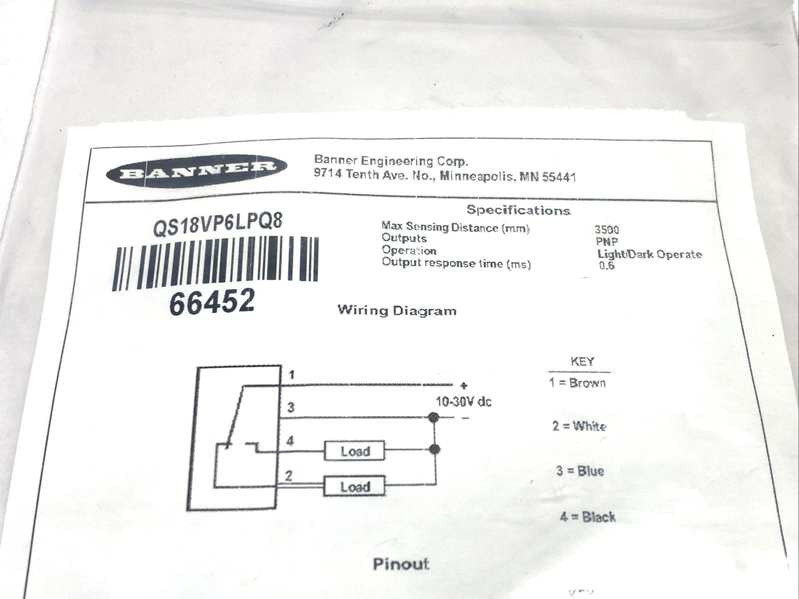 QS18VP6LPQ8 | Banner Photoelectric Sensor, M12 4-Pin Male 66452 - New - Maverick Industrial Sales