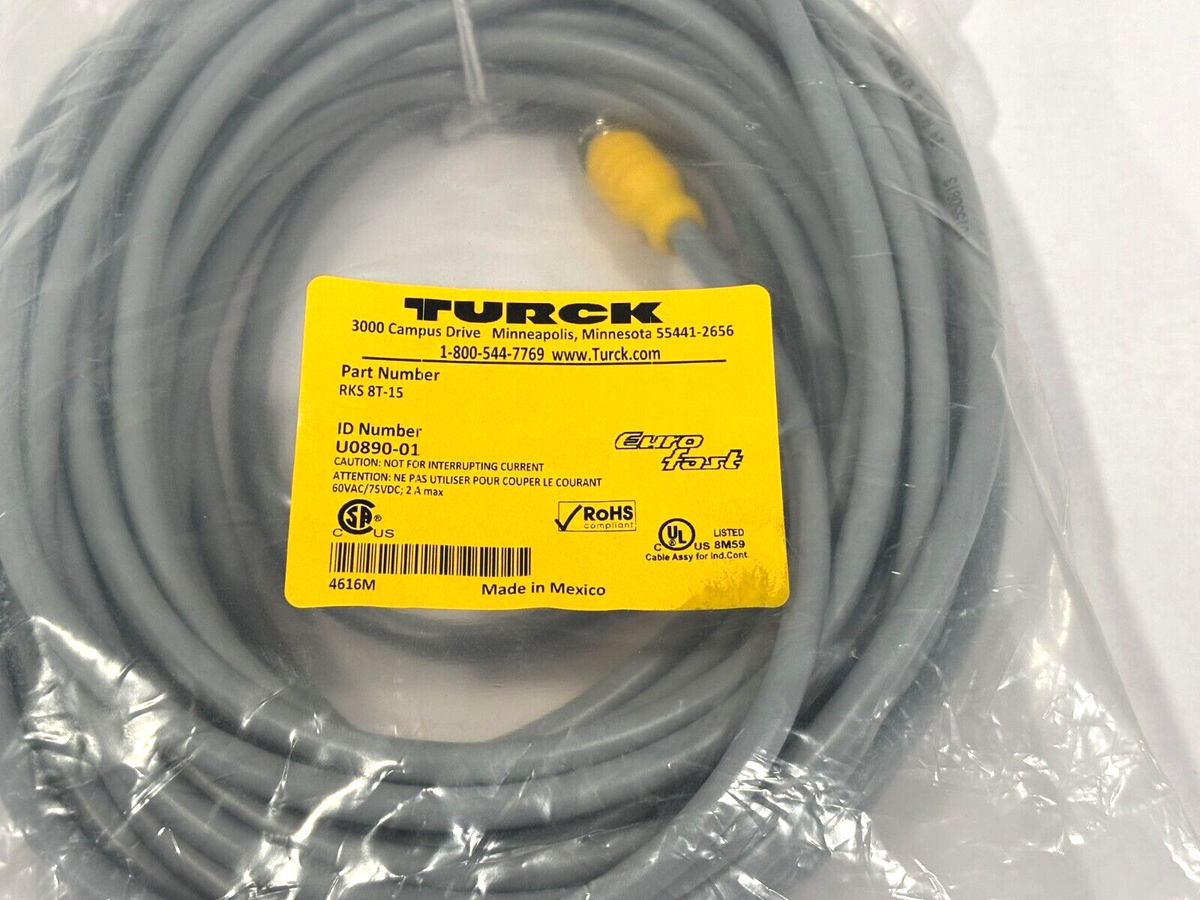 RKS 8T-15 | Turck Eurofast Cable Cordset, M12 Female, U0890-01, 4616M - New - Maverick Industrial Sales