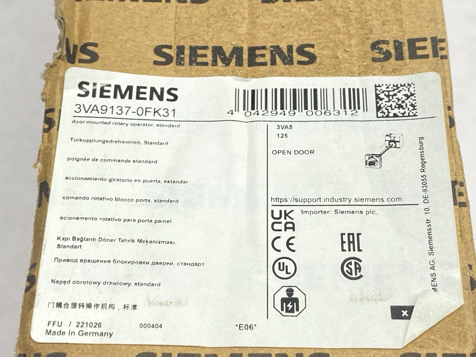 3VA9137-0FK31 | Siemens Door Mounted Rotary Operator DAMAGED CASE - For parts or not working - Maverick Industrial Sales