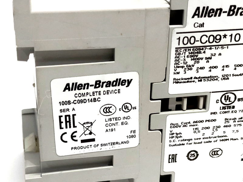 Allen Bradley 100S-C09D14BC Ser. A Safety Contactor 9A 120VAC - Maverick Industrial Sales