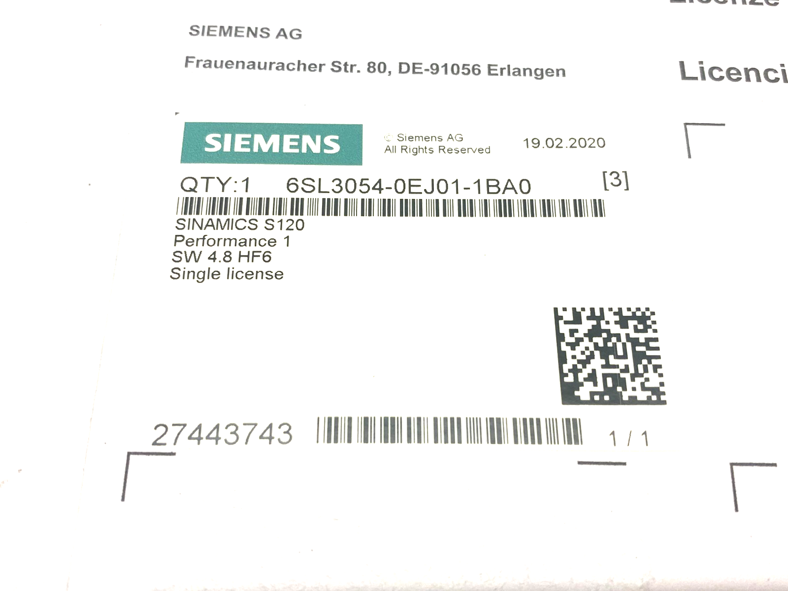 Siemens 6SL3054-0EJ01-1BA0 SINAMICS S120 CompactFlash Card, SW 4.8 HF6 - Maverick Industrial Sales