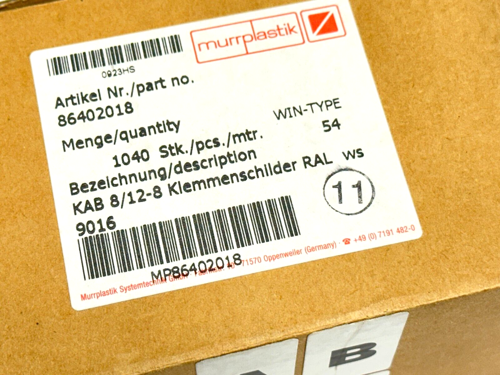 Murrplastik 86402018 Labeling Type KAB 8/12-8 WIN-Type 54 LOT OF 676 - Maverick Industrial Sales