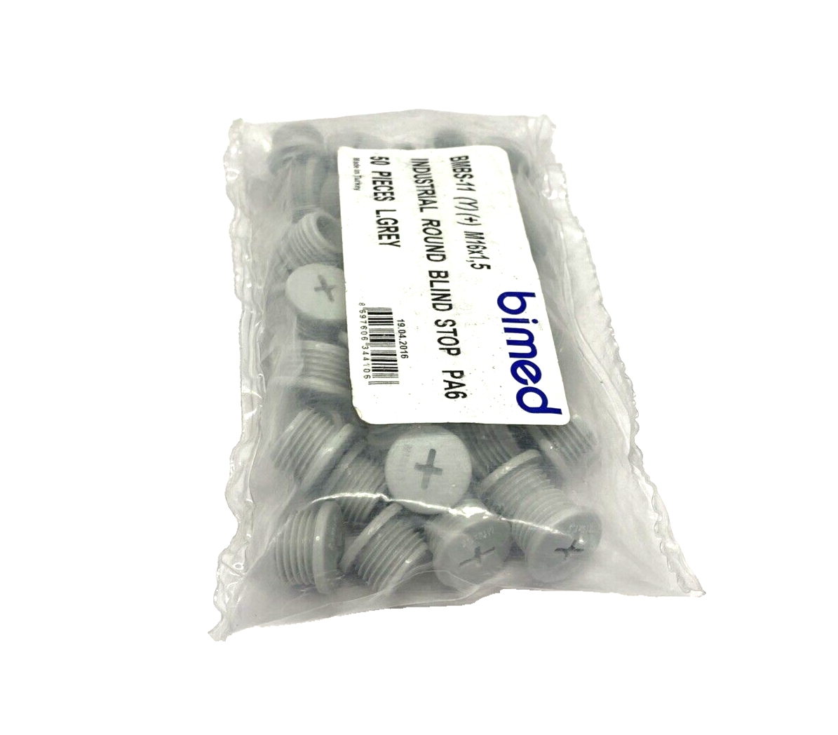 Bimed BMBS-11 (Y)(+) Industrial Round Plug/Stop M16X1.5 PA6, Gray, 50-PACK - Maverick Industrial Sales