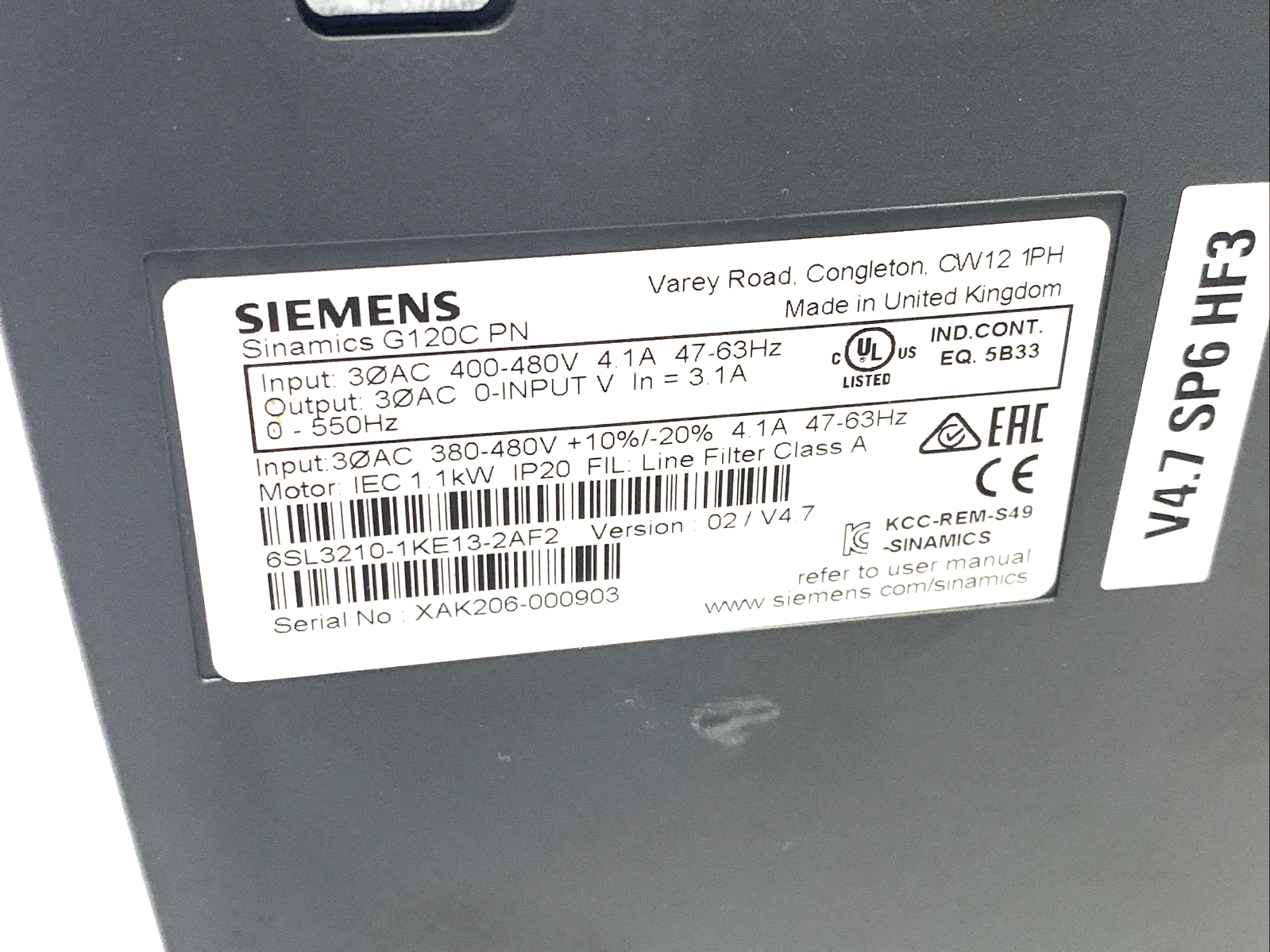 6SL3210-1KE13-2AF2 | Siemens SINAMICS G120C 3PH AC 380-480V 47-63Hz IEC 1.1kW - Used - Maverick Industrial Sales
