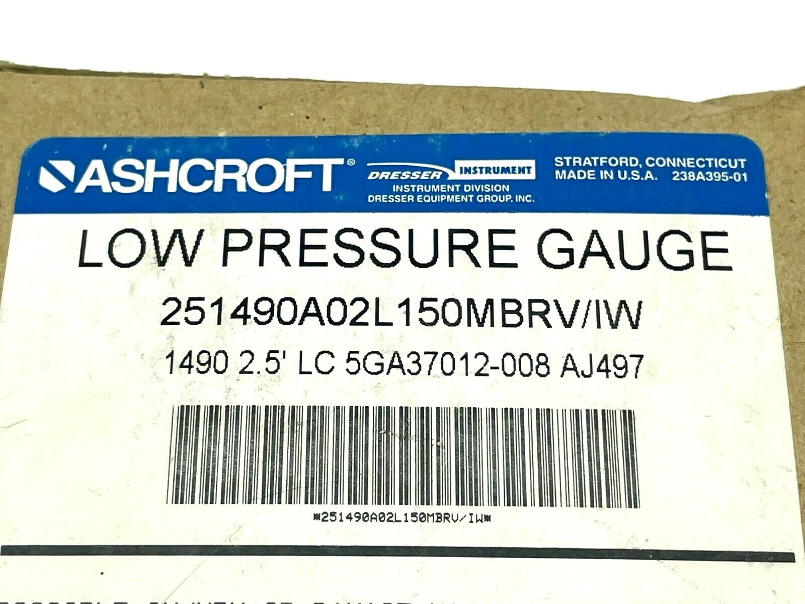 Ashcroft 251490A02L150MBRV/IW Low Pressure Gauge 1/4" NPT Male - Maverick Industrial Sales