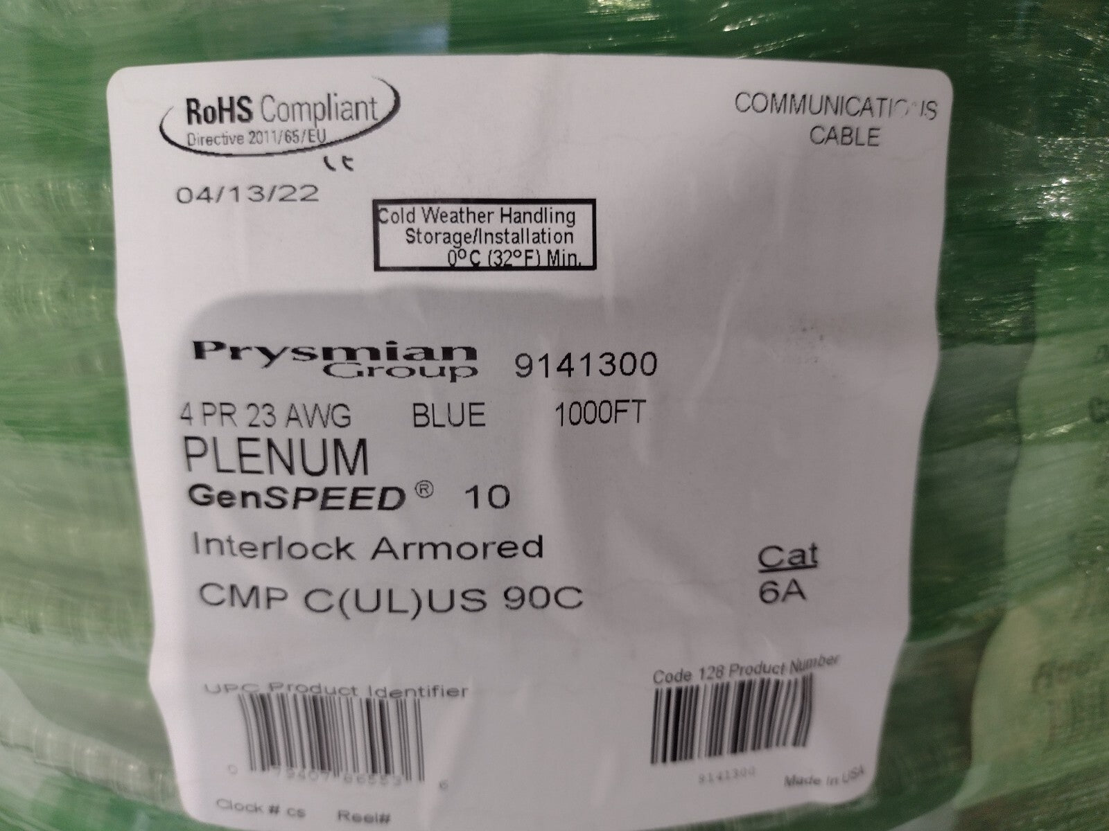 Prysmian 9141300 GenSPEED 10 Category 6A Interlock Armored Cable 1000FT, Cat 6 - Maverick Industrial Sales