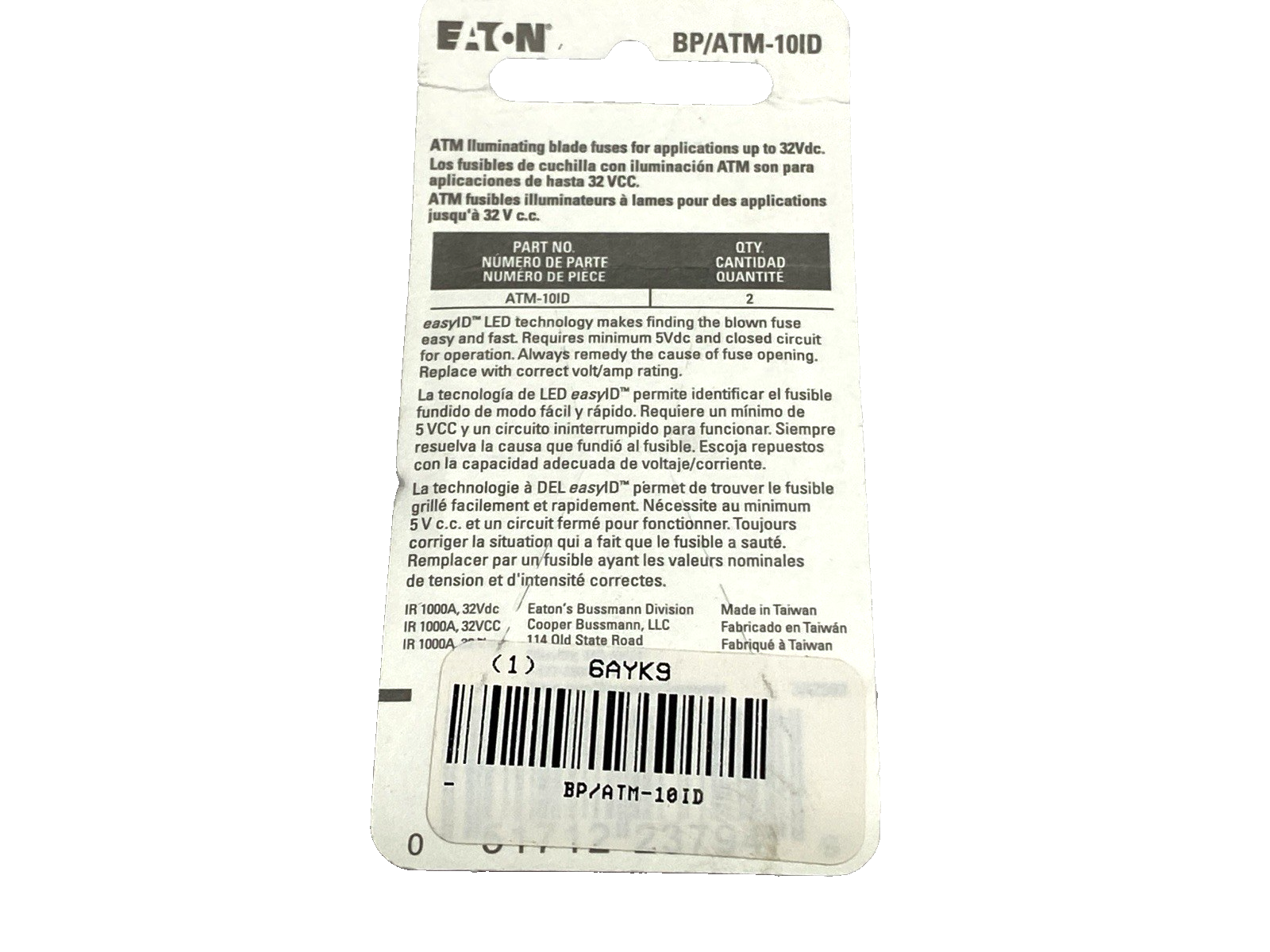 Eaton Bussmann BP/ATM-10ID easyID Illuminating Blade Fuse 32VDC 10A LOT OF 2 - Maverick Industrial Sales
