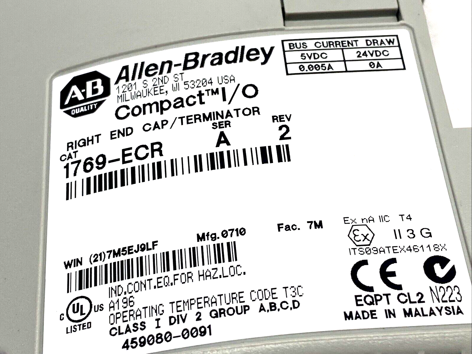 Allen Bradley 1769-ECR Ser. A CompactLogix Right End Cap LOT OF 2 - Maverick Industrial Sales