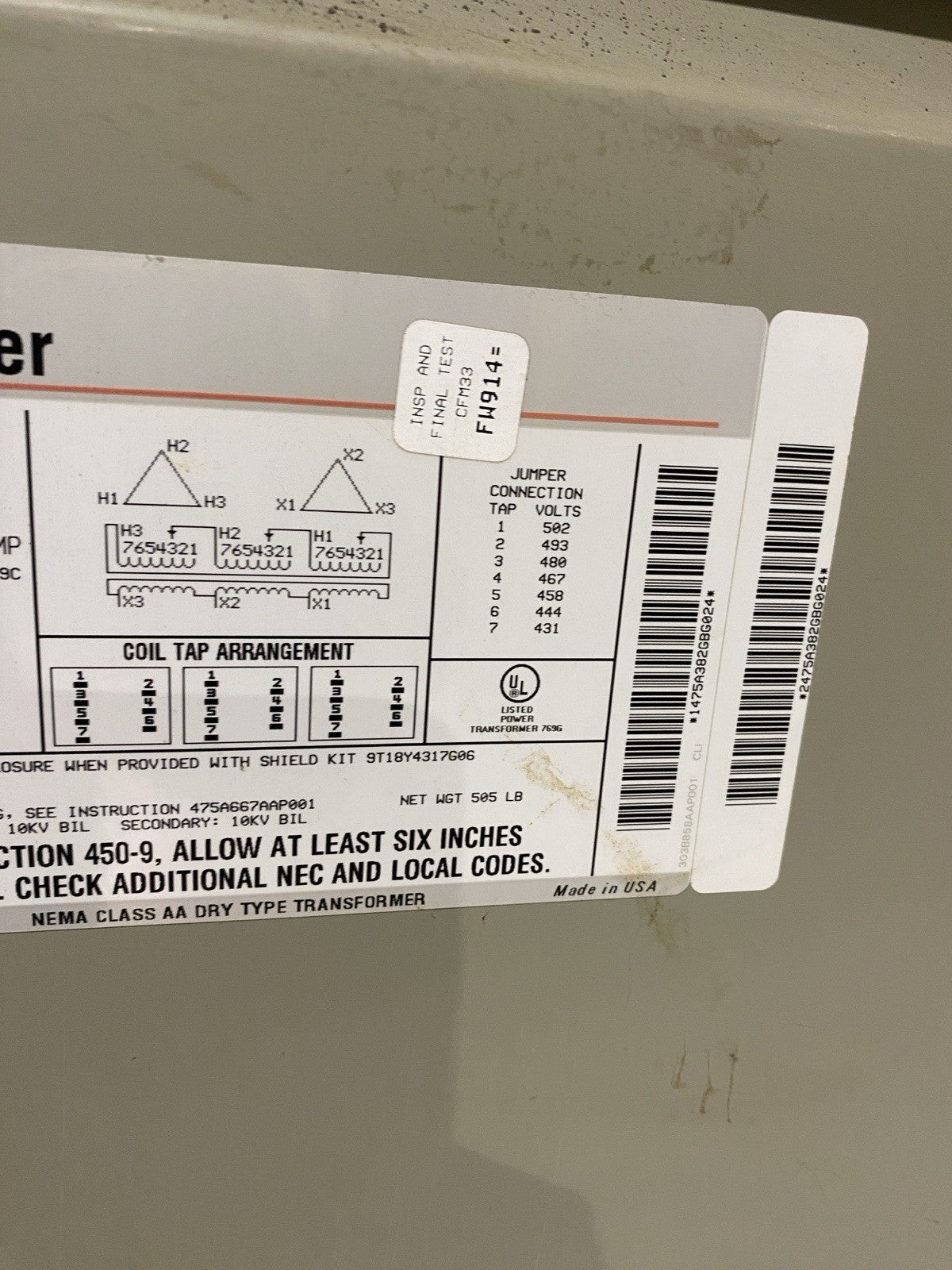 9T23B3884 | GE 75.0 kVA 60Hz 3 PH 5.9% IMP Step Down Transformer 480/240V - Used - Maverick Industrial Sales