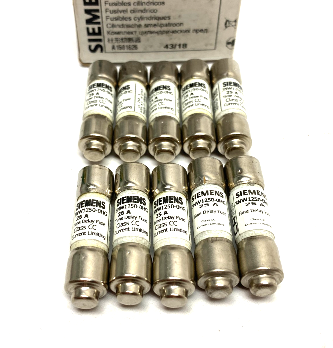 3NW1250-0HG | Siemens SENTRON Cylindrical Fuse, Slow-Blow, 25A, BOX OF 10- New – Open box - Maverick Industrial Sales