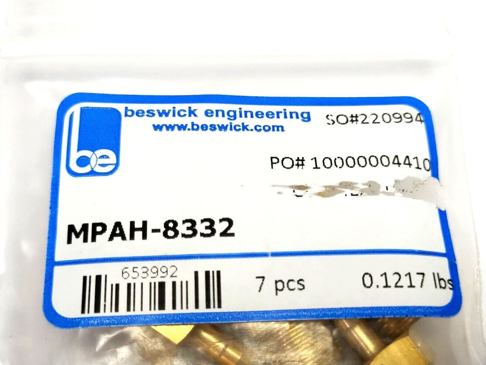 Beswick Engineering MPAH-8332 1/8" NPT To 1/8 Hose Barb Brass Fitting LOT OF 7 - Maverick Industrial Sales