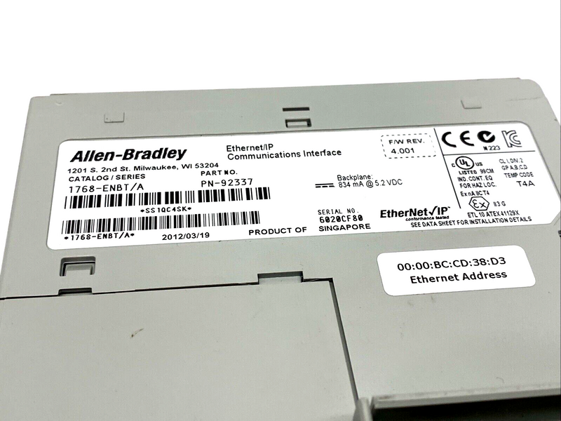 Allen Bradley 1768-ENBT Ser. A F/W 4.001 EtherNet/IP Communication Module - Maverick Industrial Sales