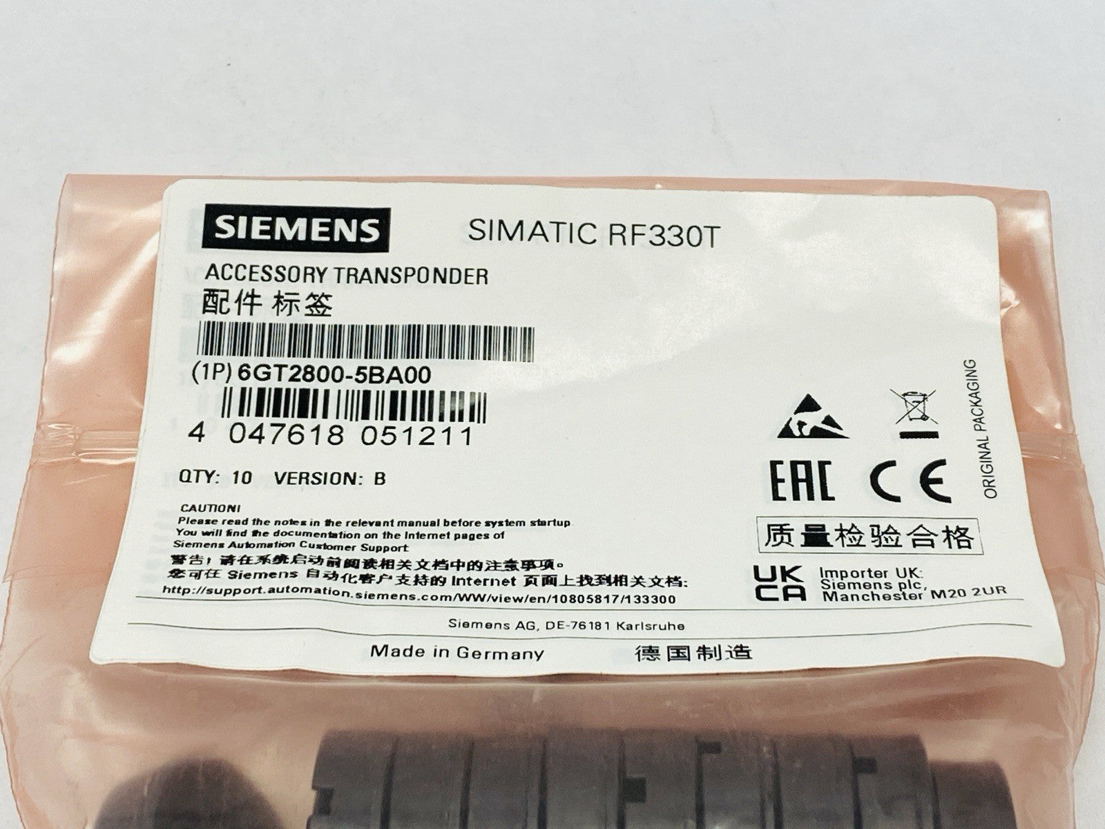 Siemens 6GT2800-5BA00 SIMATIC RF330T Accessory Transponder LOT OF 10 - Maverick Industrial Sales