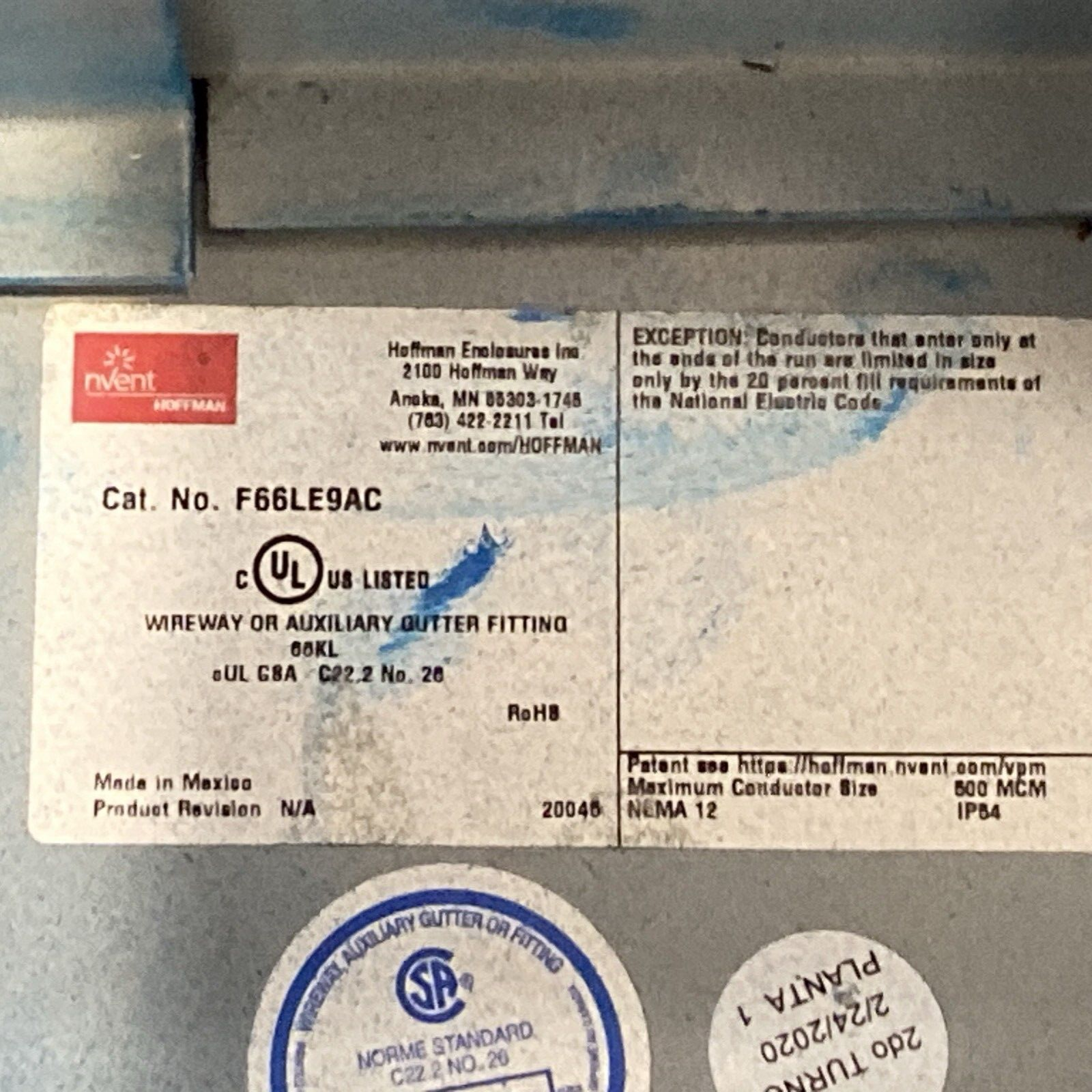 Hoffman F66LE9AC Elbow 90-Degree Outside Top Opening 6"x6", Painted Blue - Maverick Industrial Sales