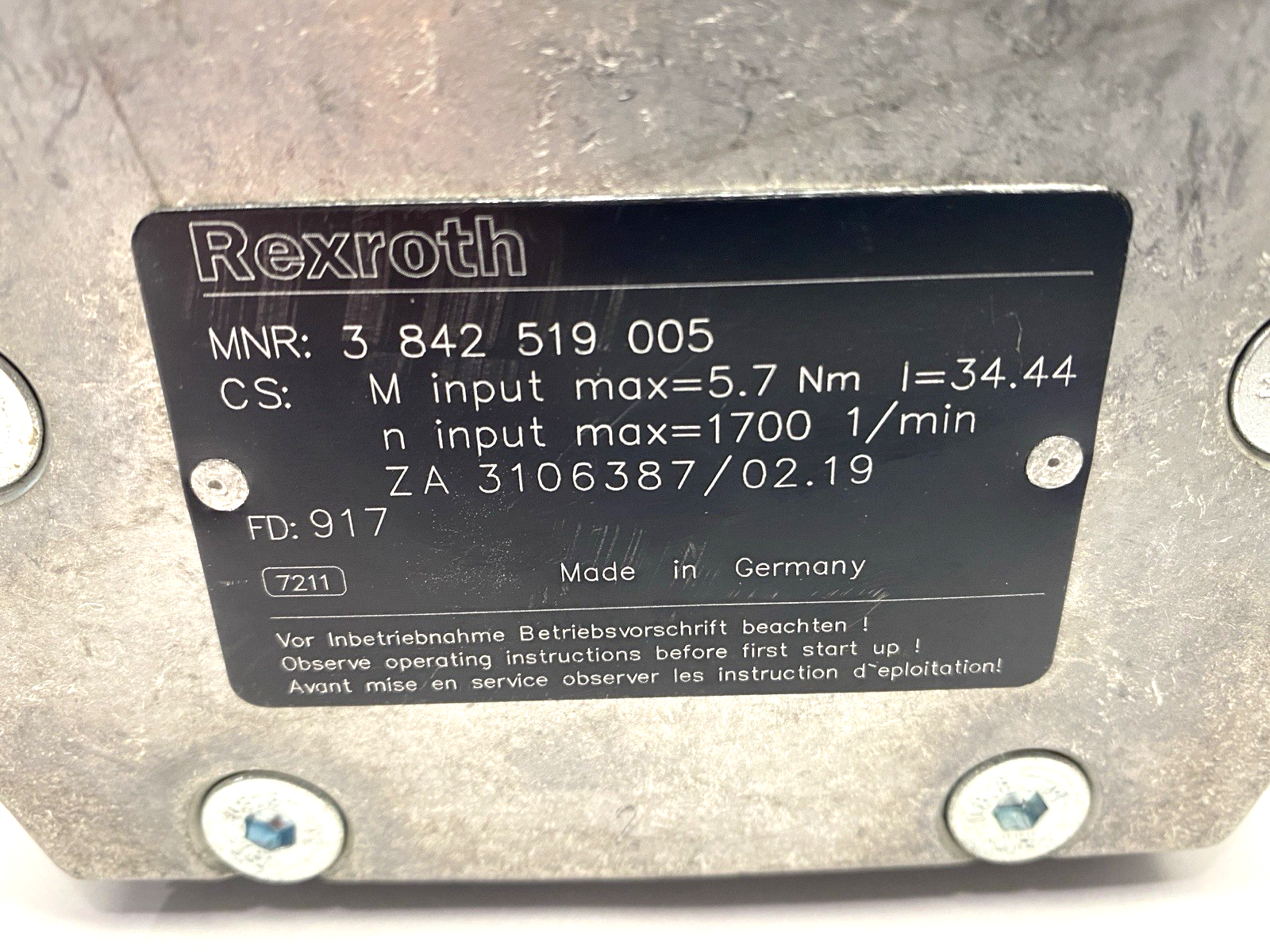 Rexroth 3842519005 Gearbox I=34.44 KPL - Maverick Industrial Sales