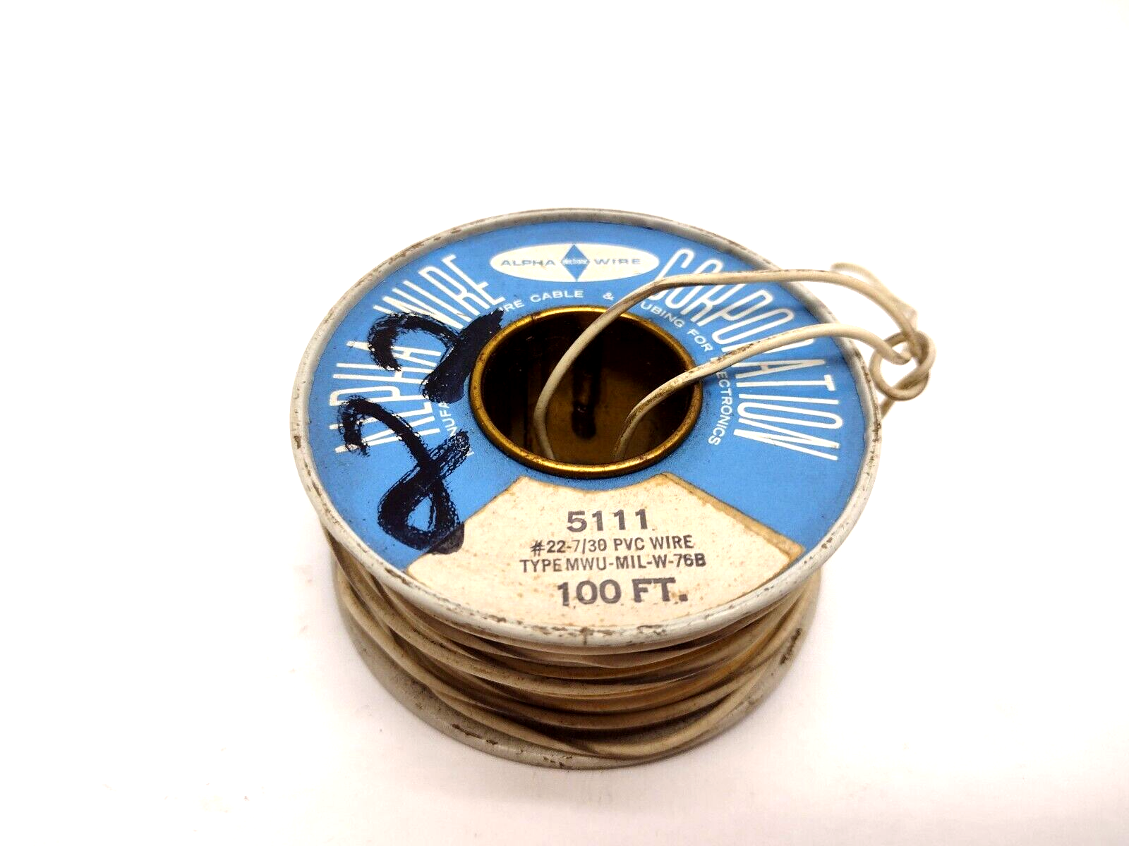 5111 | Alpha Wire 22AWG 7/30 PVC MWU-MIL-W-75B White / Gray, 6 oz Spool - New Other - Maverick Industrial Sales