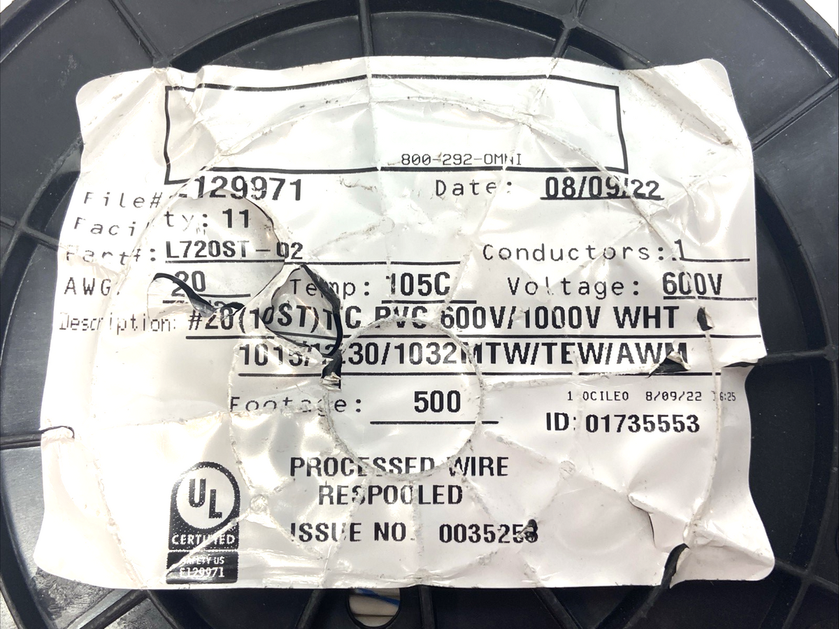 Omni L720ST-02 Stranded Copper Wire #20 AWG, Type MTW TEW, 600V, 2lbs 5.5oz - Maverick Industrial Sales