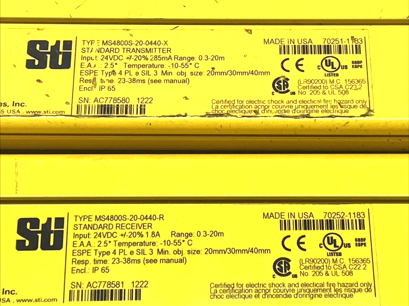 STI Omron MS4800S-20-0440-R/-X MiniSafe Light Curtain TX/RX 24VDC - Maverick Industrial Sales