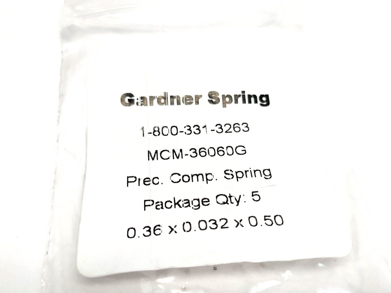 Gardner Spring 36060G Compression Spring 0.36" OD 0.032" Wire 0.50" Length 5-PK - Maverick Industrial Sales