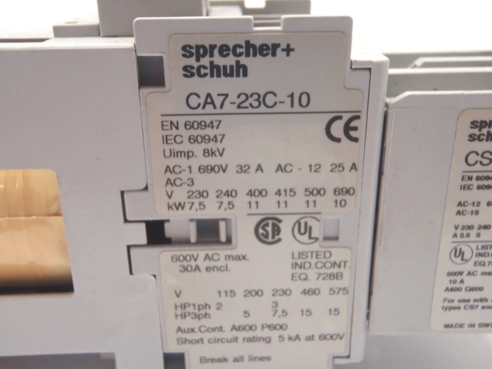 Sprecher + Schuh CA7-23C-10 Contact Relay w/ CS7-PV - Used - Maverick Industrial Sales