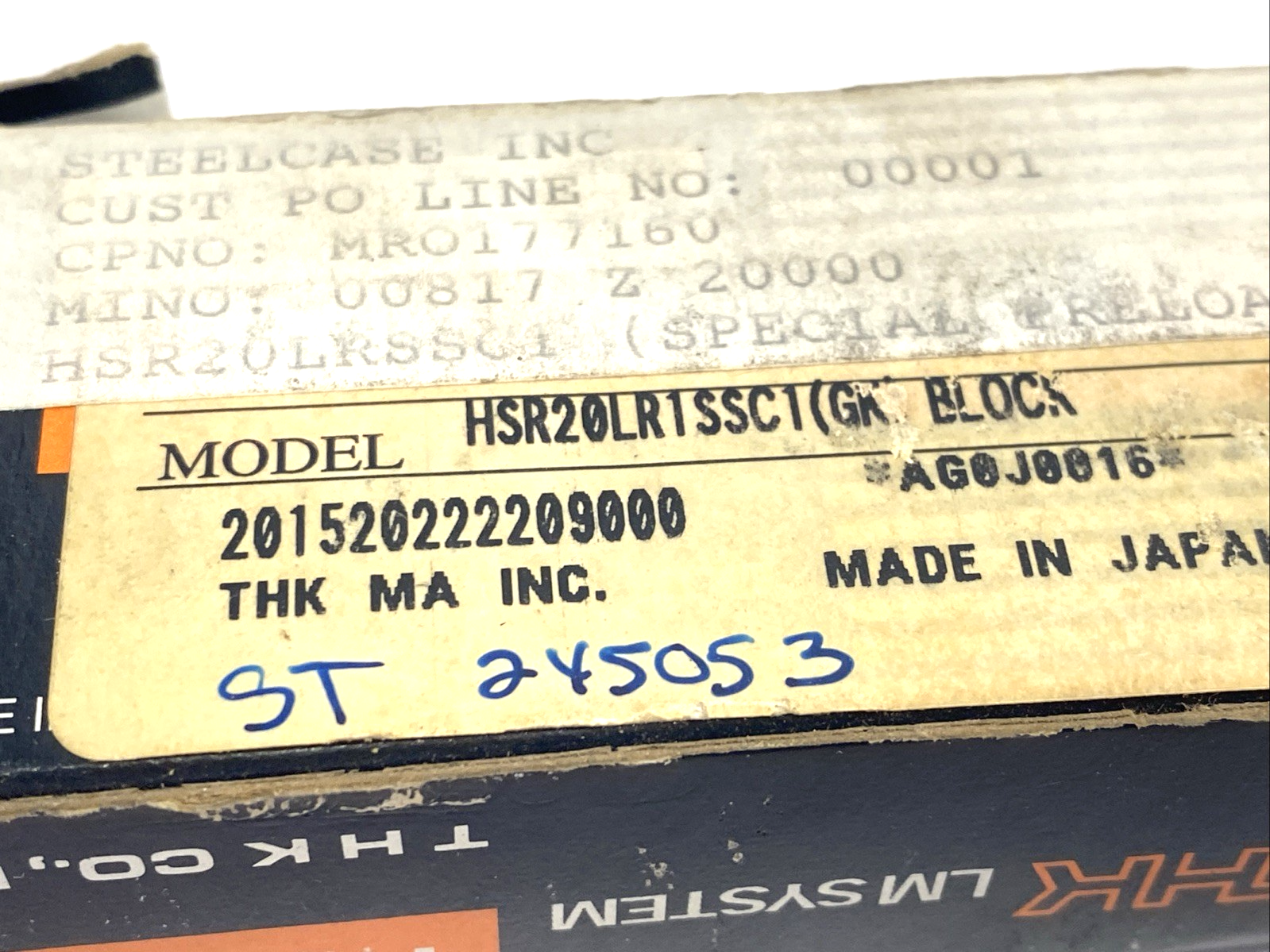 HSR20LR1SSC1 | THK GK Standard Linear Guide Bearing Block HSR-20R - New – Open Box - Maverick Industrial Sales