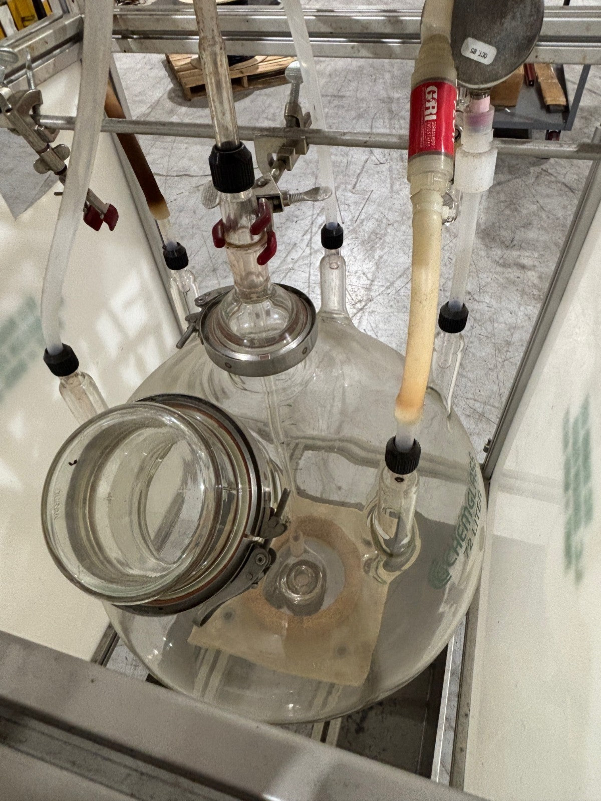 72L | Chemglass 72 Liter Reactor Flask with varios fixtures and attachments, - Used - Maverick Industrial Sales