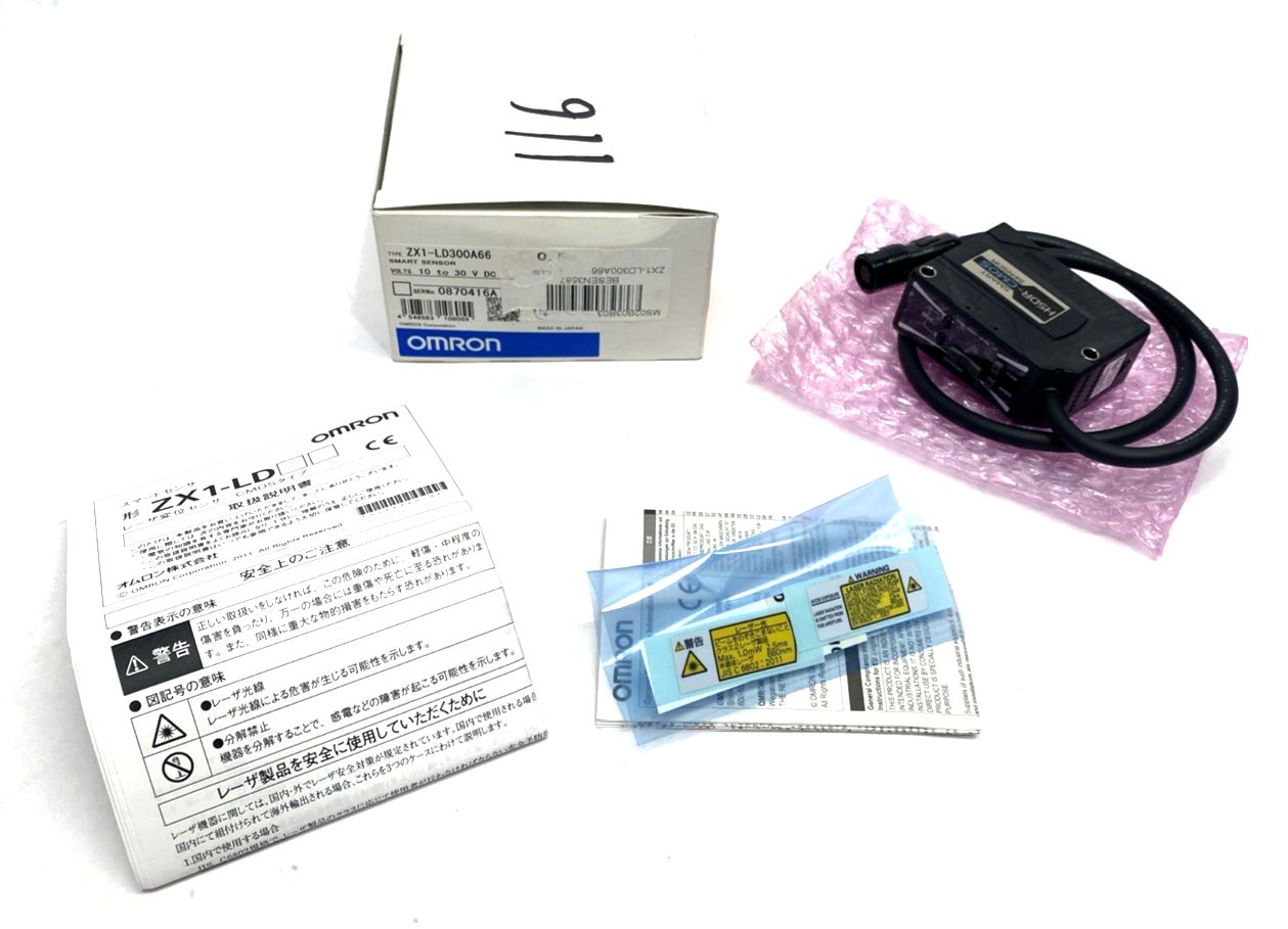 Omron ZX1-LD300A66 Laser Displacement Sensor, 0.5m Pigtail Connector, NPN - Maverick Industrial Sales