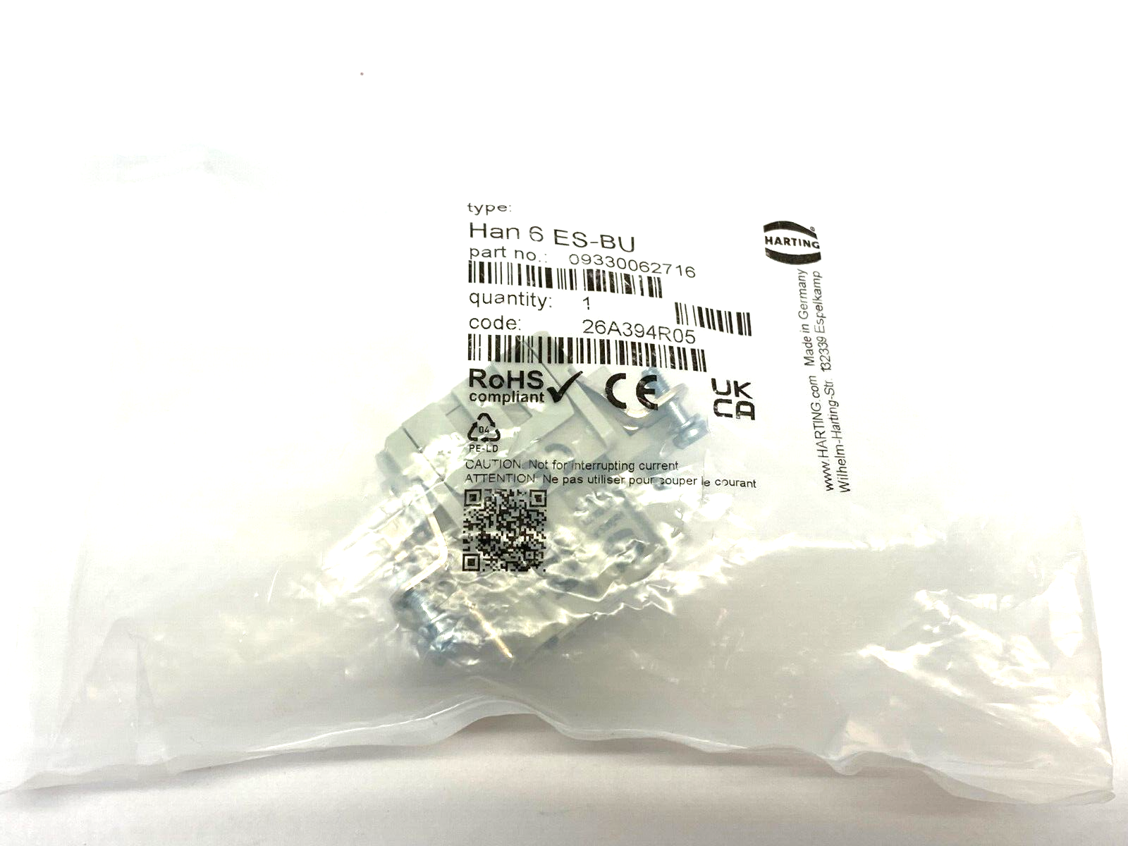 Harting 09330062716 Heavy Duty Power Connector Han 6 ES-BU - Maverick Industrial Sales