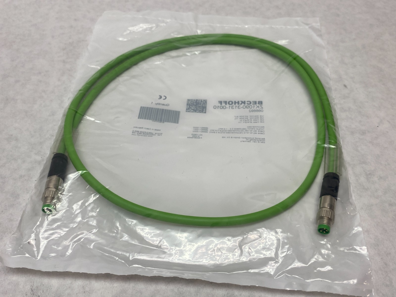 Beckhoff ZK1090-3131-0010 EtherCAT Extension Cable M8 4-Pin 1m 066692 - Maverick Industrial Sales