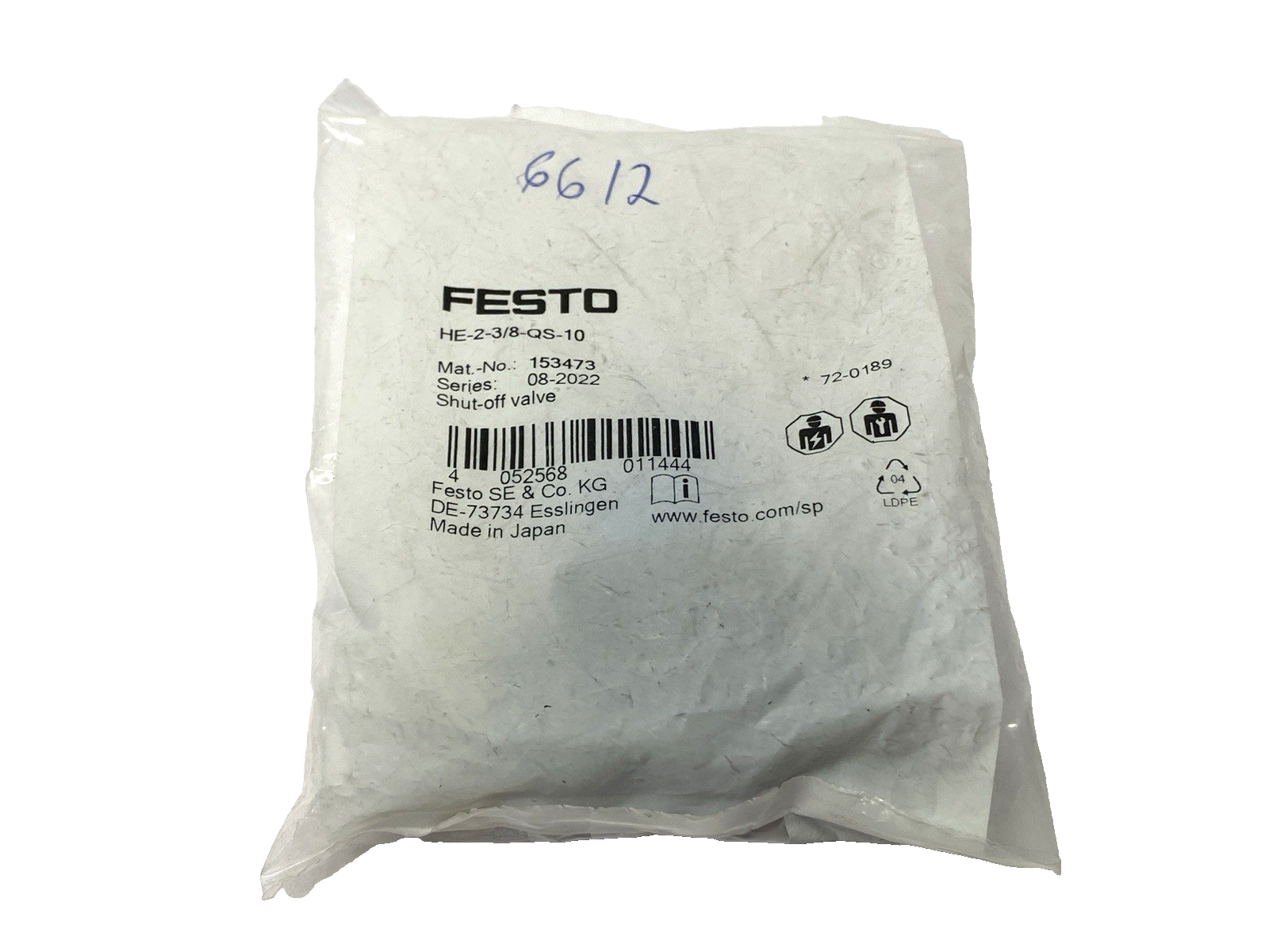 Festo HE-2-3/8-QS-10 Shut-Off Valve 153473 - Maverick Industrial Sales