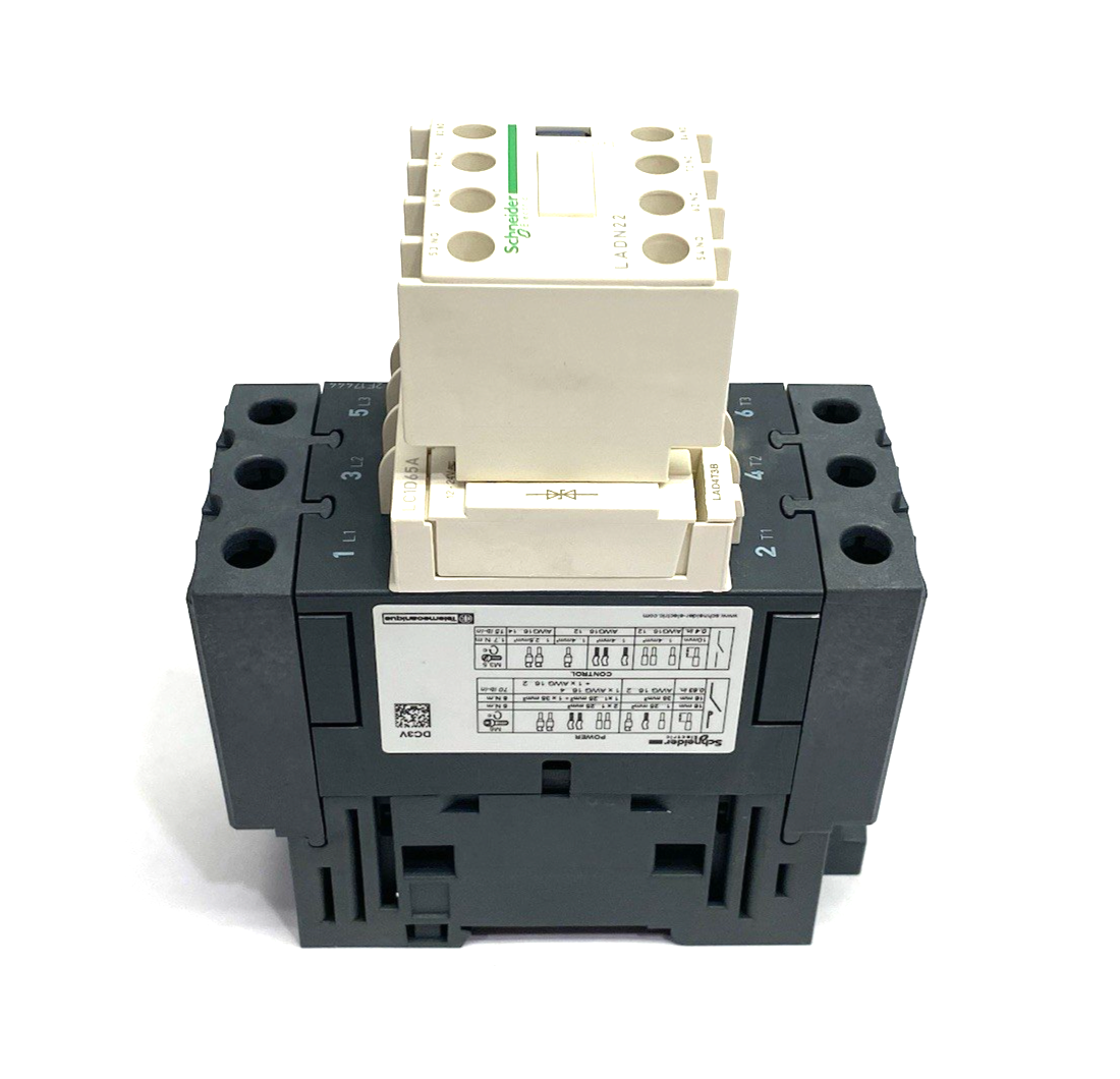 LC1D65A | Schneider Electric TeSys Contactor 65A 3-Pole w/ LADN22 Aux. Contact - Used - Maverick Industrial Sales